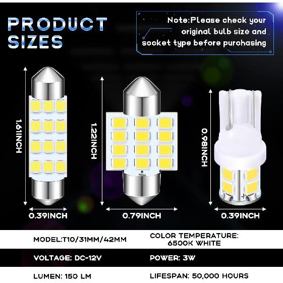 Tallew 24 Pieces Dome Light LED Car Bulb Kit Set T10 31 mm 42 mm LED Festoon Bulbs Interior Replacement for Car Map Door Courtesy(White)