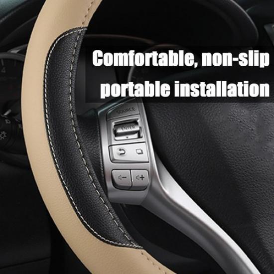 Leather Car Steering Wheel Cover, Universal 15 Inch for Car Truck SUV, Beige