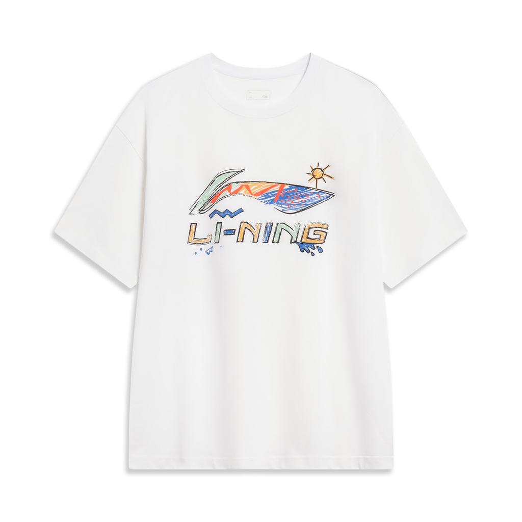 Li-Ning Hand-Painted Large Logo Print Loose Comfortable Versatile Short Sleeve T-Shirt Men Tops White AHSU745-2