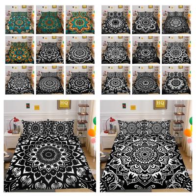Costume de literie en Polyester, impression Mandala noir 3D pour femme, couvre-lit de luxe, ensemble de housse de couette, pleine taille