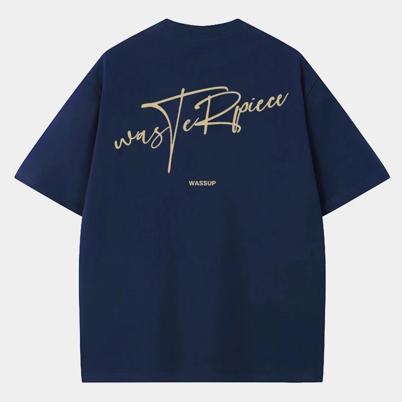 Summer Men's Retro Heavyweight New T-shirt, Loose 100% Pure Cotton Letter Print Casual Short-sleeved Wear