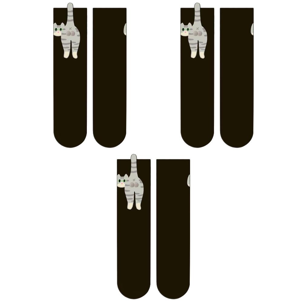 6-1Pairs Cartoon Cat Socks with Balls Comfortable Cat Socks with Fuzzy Balls Novelty Animal Crew Cotton Socks for Outdoor Sports