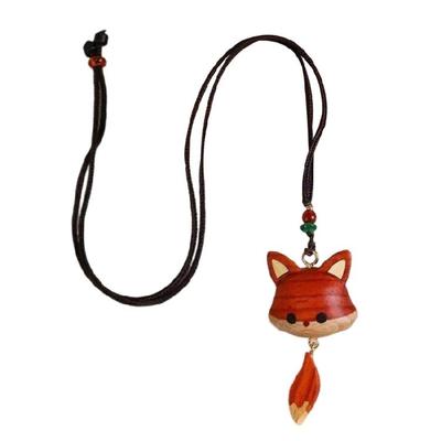 Charming Natural Wood Foxes Pendant with Hand Carved Detailing for Versatile Decors Keychain Necklace Perfect for Presents