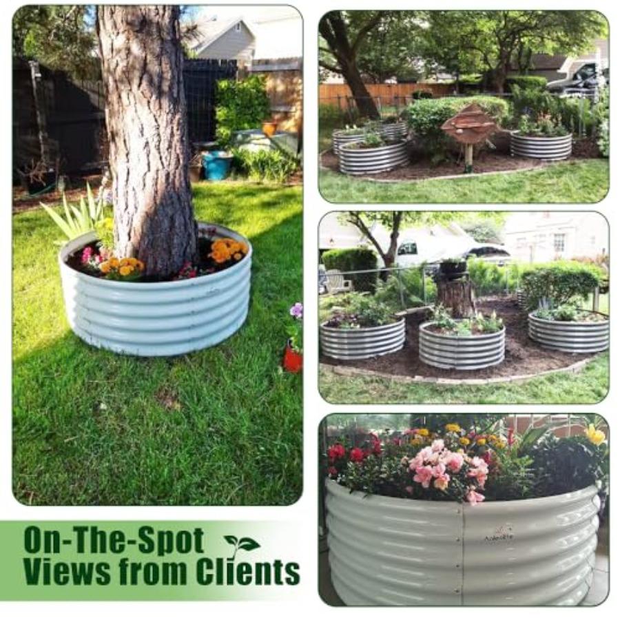 6-Packs 4ft x 18 Tall Round Galvanized Raised Garden Beds Outdoor for Planting Vegetables Flowers Herb Quartz Grey