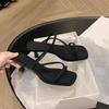 Leather Thin Strap High Heels Square Head Thin Cool Slippers Women's Temperament Sandals