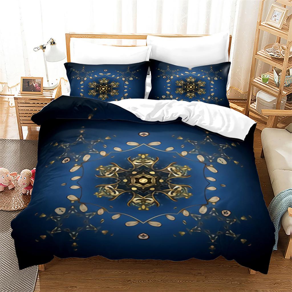 Luxury Gold Floral Duvet Cover Bohemian Leaves Microfiber Exotic Geometric King Queen for Children Adult for Bedroom Decoration