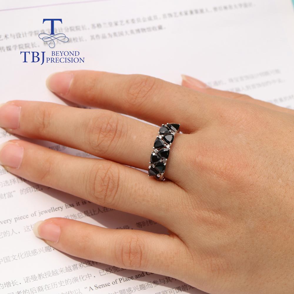 סט תכשיטי ספינל שחור טבעי עגיל וטבעת אבזם אבן חן שחורה אמיתית כסף סטרלינג 925 לנשים