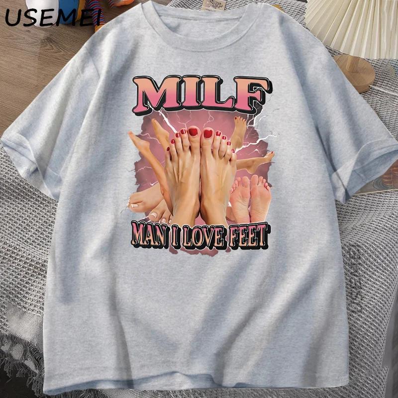 MILF Man I Love FeesT T-shirt, Humorous and Interesting Men's Round-neck T-shirt, Loose, Casual Clothing