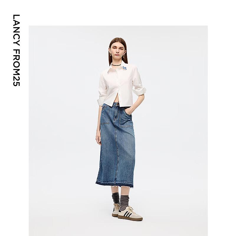 Gonna midi in denim a vita alta, design italiano LANCY