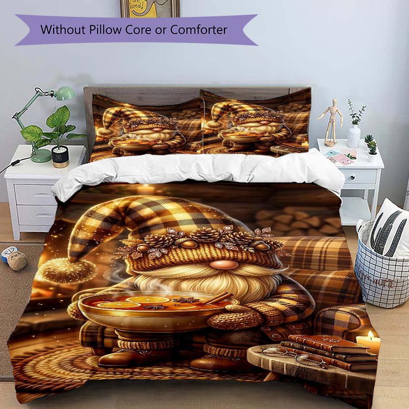 Winter Cozy Gnome Scene Print 3Pcs Bedding Setduvet Cover With 2 Bedropillowcase Home Birthday Gift