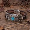Vintage Turquoise Crystal Floral Triple-Layer Leather Bracelet
