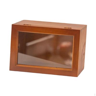 Wooden Display Box Desktop Storage Cabinet with Clear Window Multipurpose Tabletop Organizer Wood