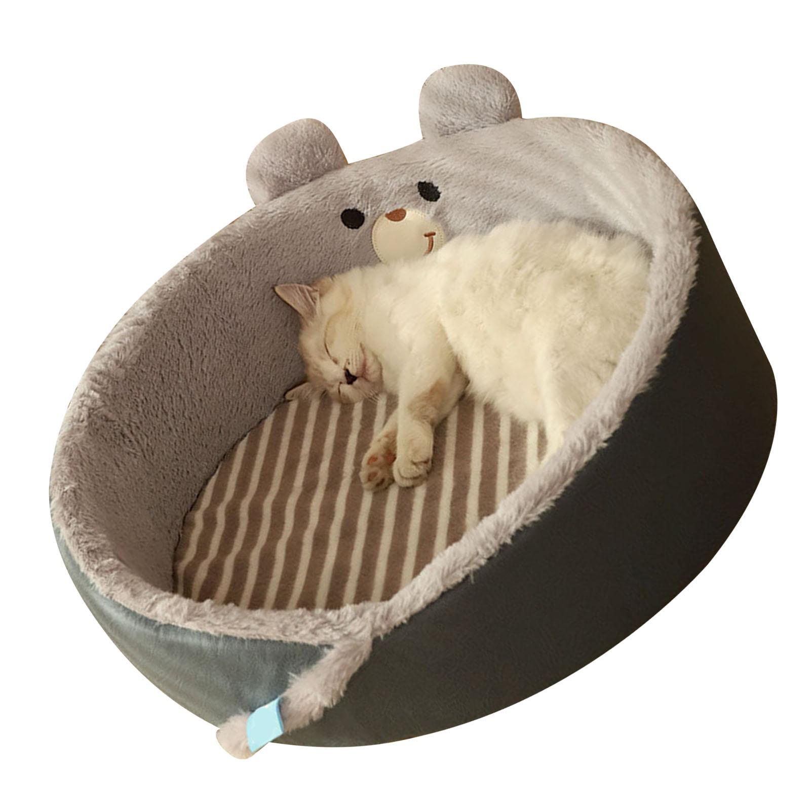 

Cat Cushion Bed Round Soft Rabbit Hair Keep Warm Cartoon Style Washable Small Dog Bed for Small Pet House Indoor