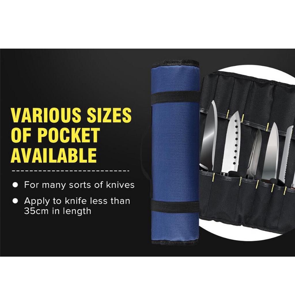 22 Pocket Chef Roll Bag Cutter Carry Storage Pouch Organizer Mėlyna
