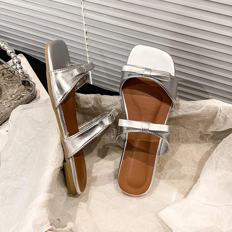 Mocassins à nœud tendance Chaussons pour femmes Chaussures décontractées tendance Sandales d'été 2025 Tongs de plage Marche Nouvelle tendance Robe Mujer De Sandalias