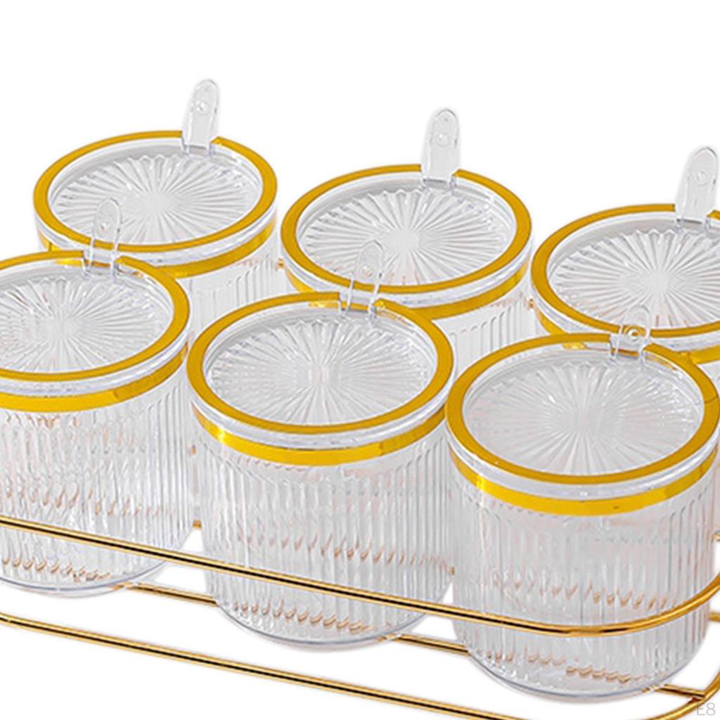 Condiment Jar Container with Holder Integrated Design Multifunction Spice Lids Spoon and for