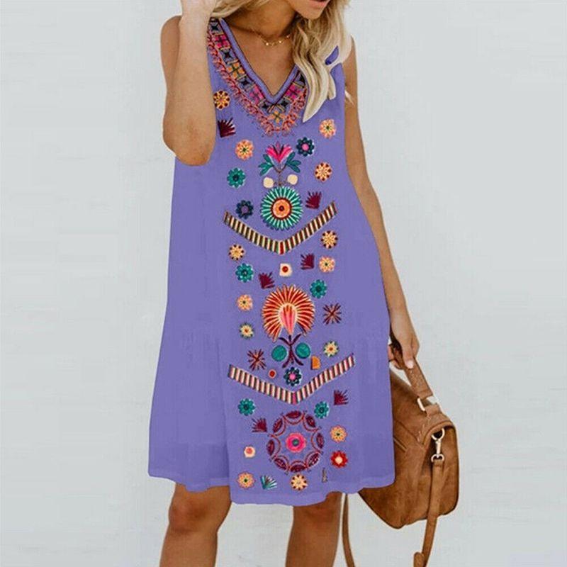 Womens Midi Dress Sleeveless Boho Beach Casual Floral Sundress Perfect For Summer