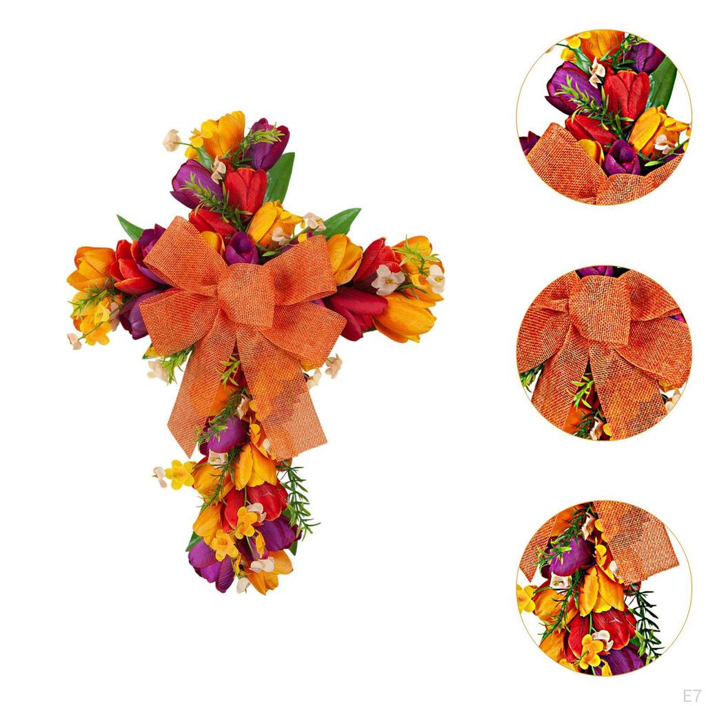 Wreath for Front Door, Cross Design with Artificial Flowers Easter Celebrations