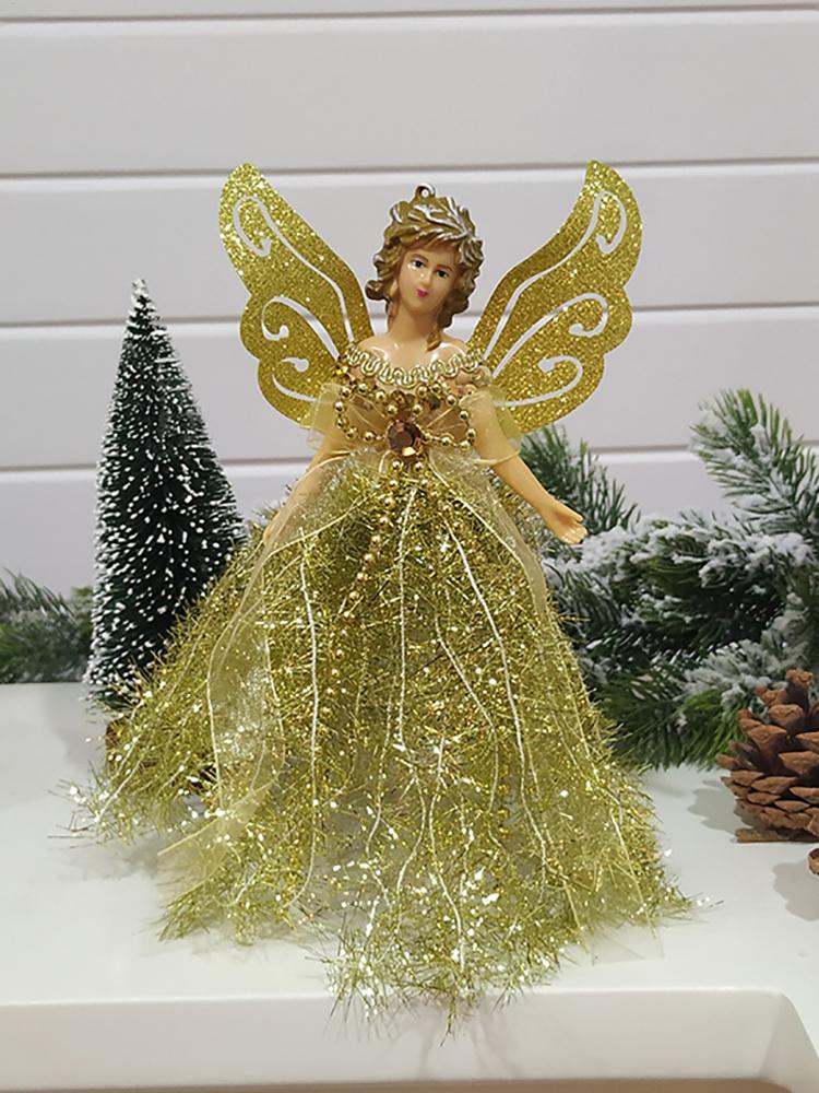 

Christmas Tree Angel Ornaments Small Fairy Toys ABS Xmas Pendant Treetop Dolls With Blond Hair For Porch Home Decoration золотой