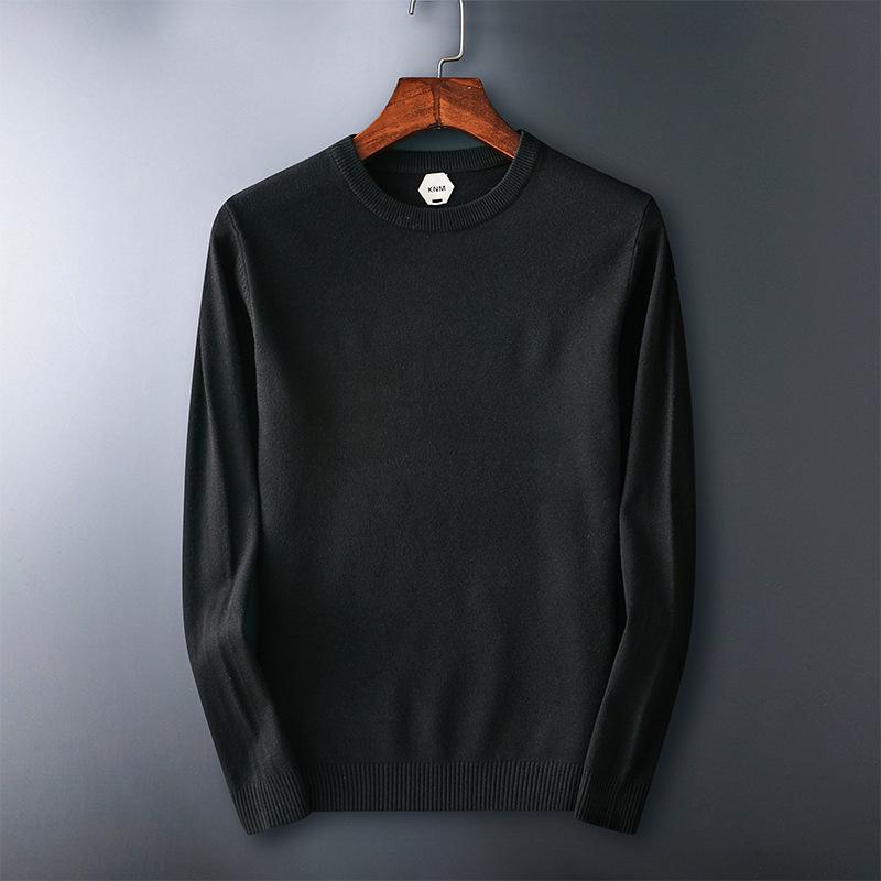 Men's Slim Fit Round Neck Knit Sweater - Long Sleeve, Solid Color, Versatile Base Layer for Autumn/Winter Casual Trend.