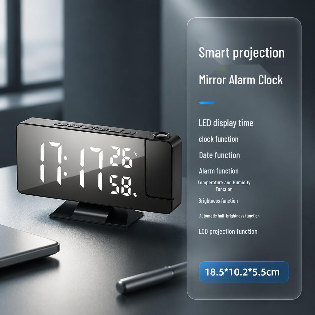 Rotating Projection Alarm Clock with Large Digital Display and Mirror Screen
