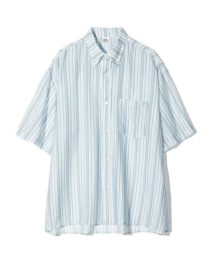 PARTIMENTO Multi-Stripe A-Line Oversized Half Shirt Sky