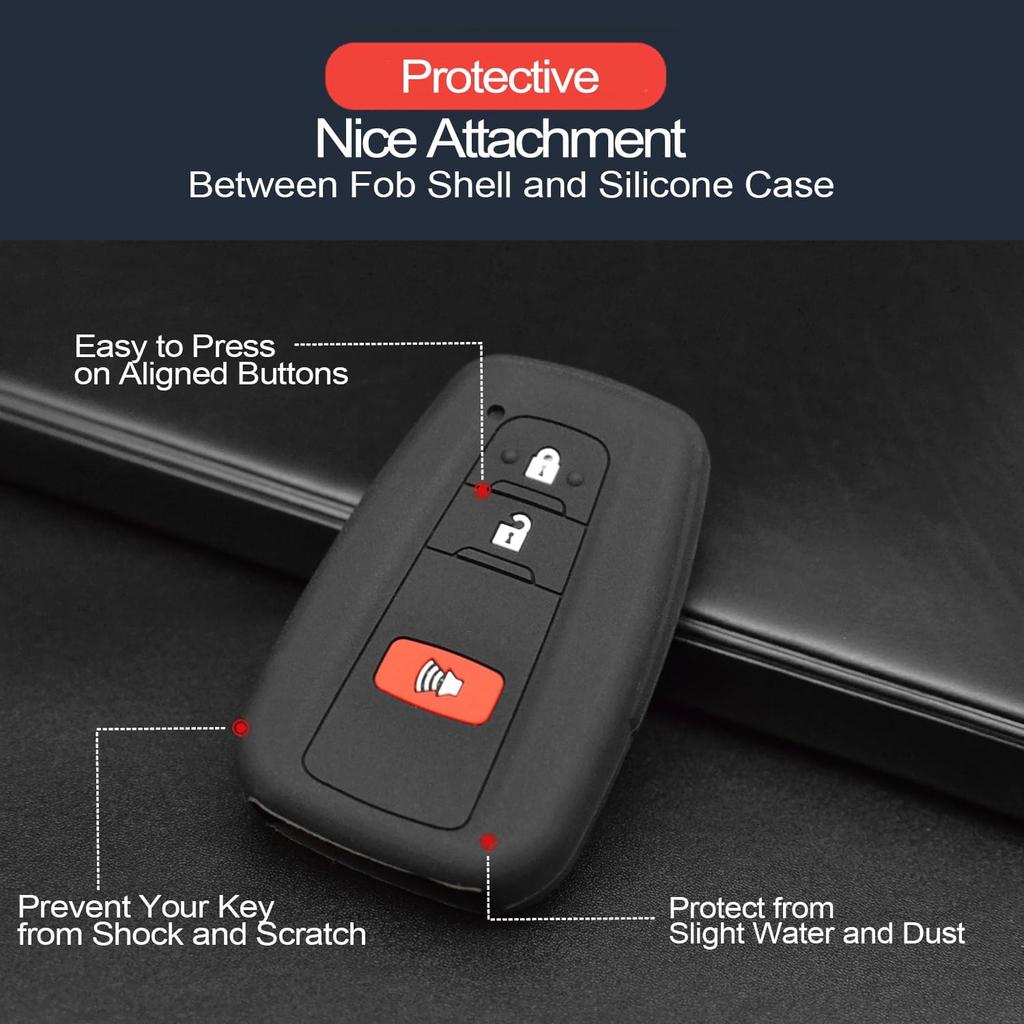 2pcs Compatible with Toyota RAV4 4Runner C-HR Corolla Highlander Prius C V Prime AWD-e HYQ14FBC Smart 3 Buttons Black Key Fob Cover Case Key Chain