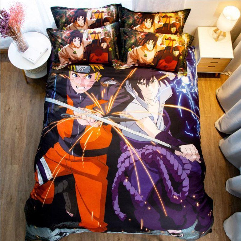 Naruto Anime Bettwäsche-Set, Bettbezug und Kissenbezüge, lebendiger Retro-Stil für Schlafzimmer