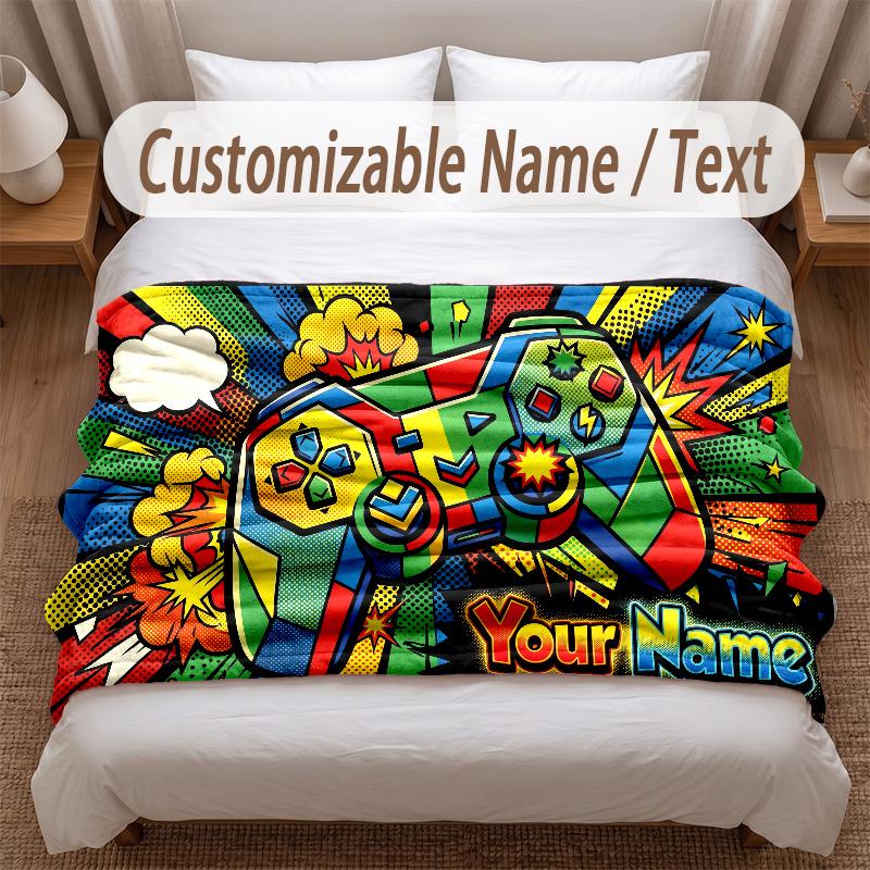 Game Controller Theme Soft Blanket Personalized Custom Name Text Print Warm Blanket Home Sofa Bedroom Decor