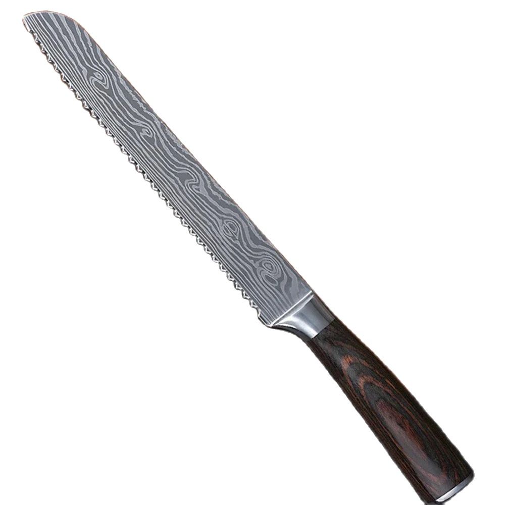 Profesional Bread Knife Kitchen Damascus Pattern Serrated Chef Slicing Food Knife Bread Cheese Cake Knife Kitchen Knife Tools