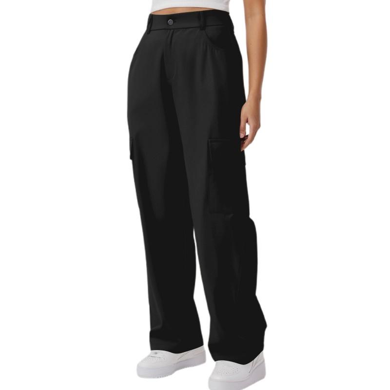 Womens High-Waisted Cargo Pants Loose Fit Streetwear Trousers With Multiple Pockets Lightweight Acetate Blend
