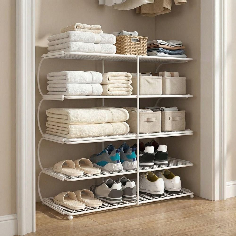 Bookshelf Large Capacity Metal Shoe Rack Space Saving Iron Shoe Stand Simple Toy Storage Rack Home Indoor