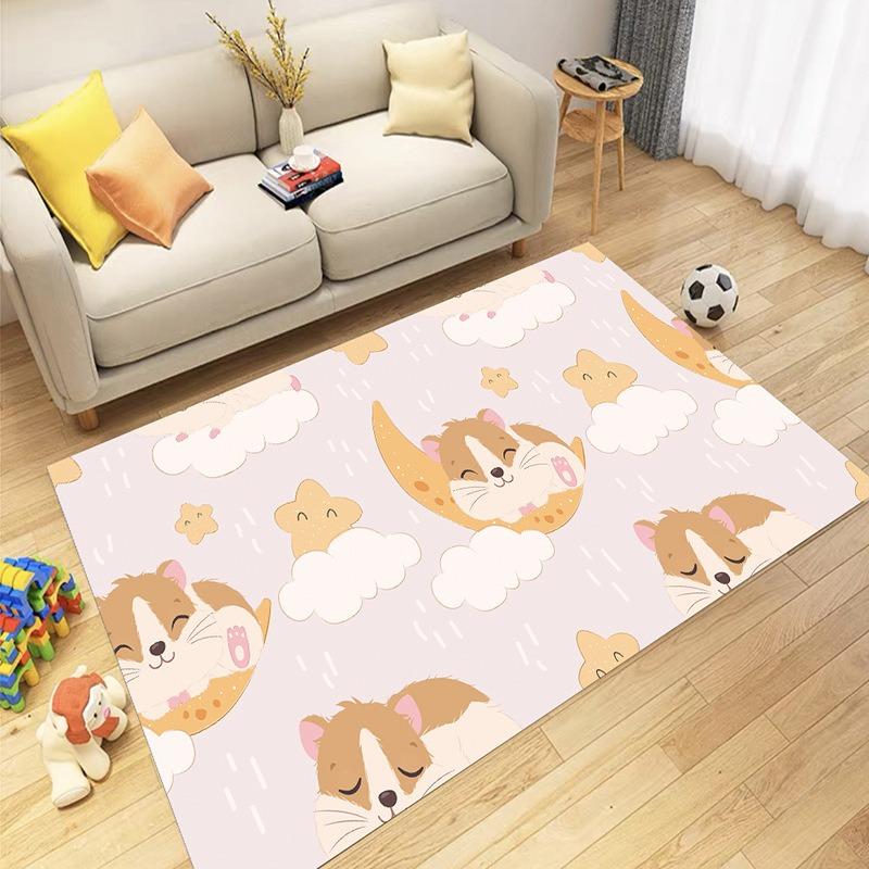 Cute Cartoon Pattern Area Rug with Animal and Sea Elements Floor Mat for Toddler Kids Playroom Home Decor