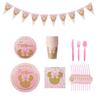 Coleção de Suprimentos para Celebração de Aniversário Estilo Minnie Mouse Rosa Dourado Glitter Utensílios Descartáveis Crianças Aniversário Louça Decoração Lembrancinhas