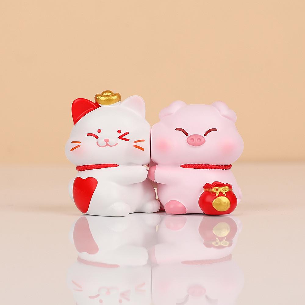 Resin Lucky Cat And Little Fortune Pig Desk Decor With Magnetic Symbols For Gift Giving Lucky Magnet