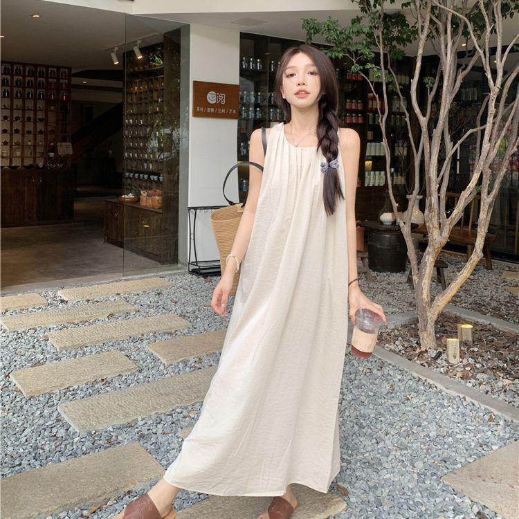 French Loose and Thin Casual French Temperament Dress Gentle Wind Solid Color Korean Version Summer New Sleeveless Skirt