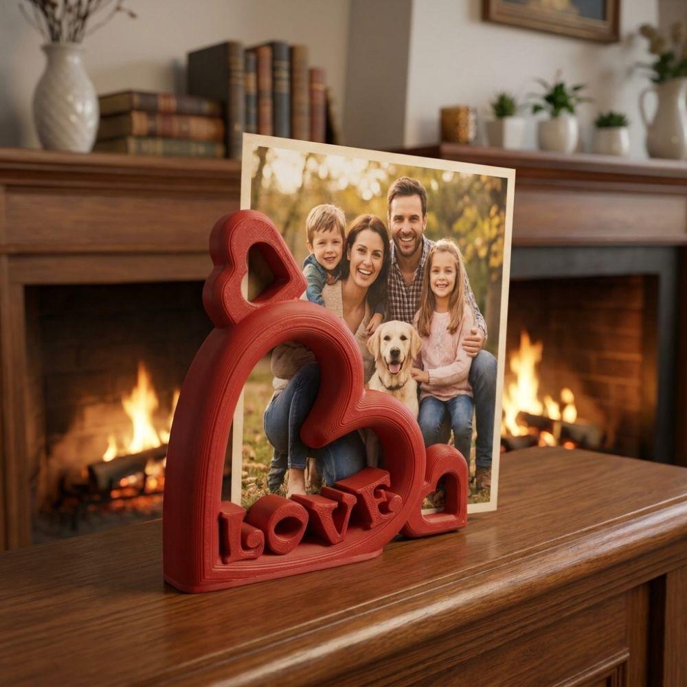 Plastic Heart Shaped Photo Stand LOVE Letter Design Mini Picture Frame Desktop Decorations