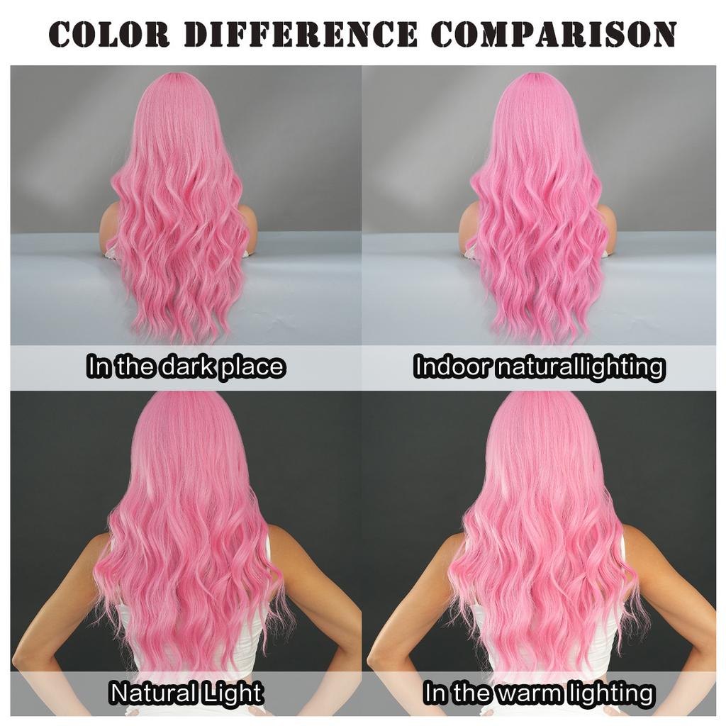 Nová dámská paruka simulace paruky 64cm vlasy růžová paruka dlouhá kudrnatá paruka Pokrývka hlavy Růže síťka na vlasy čelenka Krása dekorace paruka