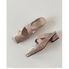 French bag head half slippers women's 2025 new summer square head ballet cross strap medium heel thick heel outer sandals