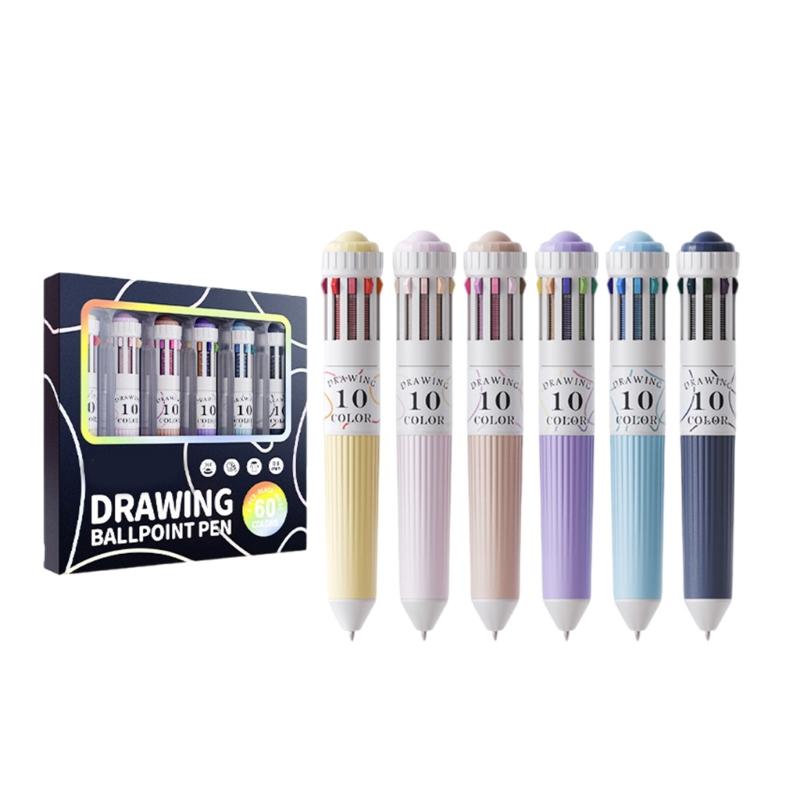 

6Pcs Multicolored Pen 10-Color-in-1 Writing Pens Retractable Colored Ballpoint Pen0.8MM Tip for Color Coding Note Taking 1