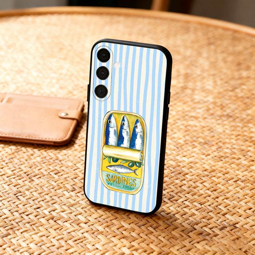 

V-Vintage Canned Sardines Phone Case For Samsung A73,72,71,53,52,51,22,91,80, Soft Black Cover Samsung a73 5g