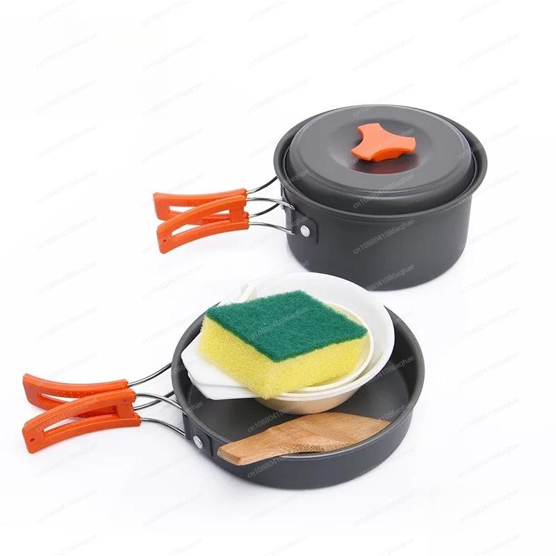 Camping Hiking Picnic Cookware Set, Portable Cooking Utensils Cutlery for Outdoor Travel Fishing