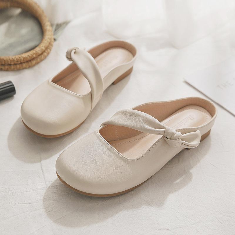 Flat bottom soft bottom bag head half slippers women's outer wear 2025 new spring and summer sandals Mary Jane gentle half support single shoes