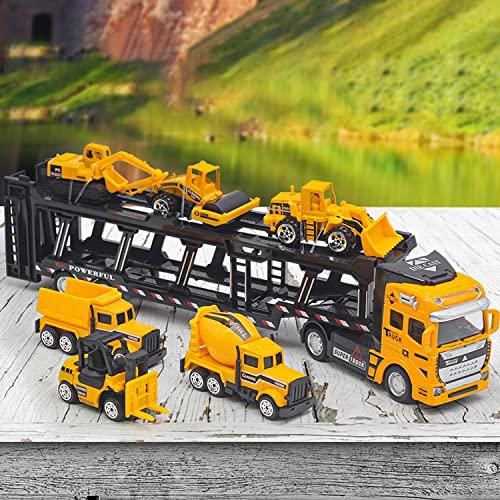 Carecoly Construction Vehicle Set, 6 Mini Cars and 1 Storage Vehicle, Toy Cars, Work Vehicles, Construction Vehicles, Indoor Play, Birthday Gift, Chri