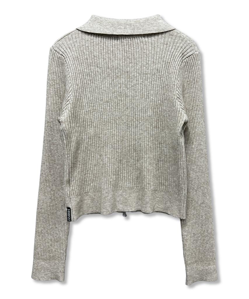 Damiswi Gothic Cross Embroidery Knit Zip-Up_Beige