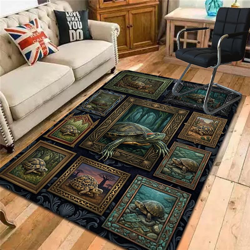 Turtle Art Collection Pattern Rug Floor Mat for Living Room or Bedroom Soft and Comfortable Carpet a Gift for Birthday and Holiday.