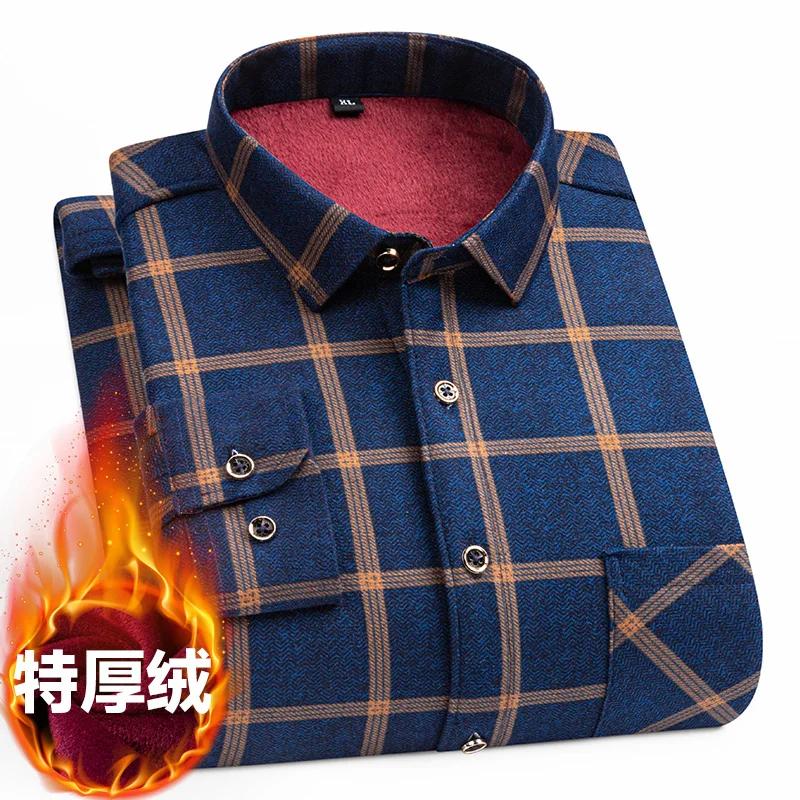 Camisas Xadrez Para Homens Algodão Flanela Quente Inverno Manga Longa Botão Tamanho Grande Camisa Social Inteligente Casual Roupas de Fácil Cuidado