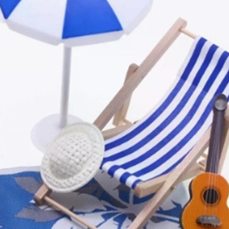 1 Set Dollhouse Mini Sunshade Umbrella Deckchairs Fairy Garden Decoration Summer Beach Micro Landscape DIY Accessories