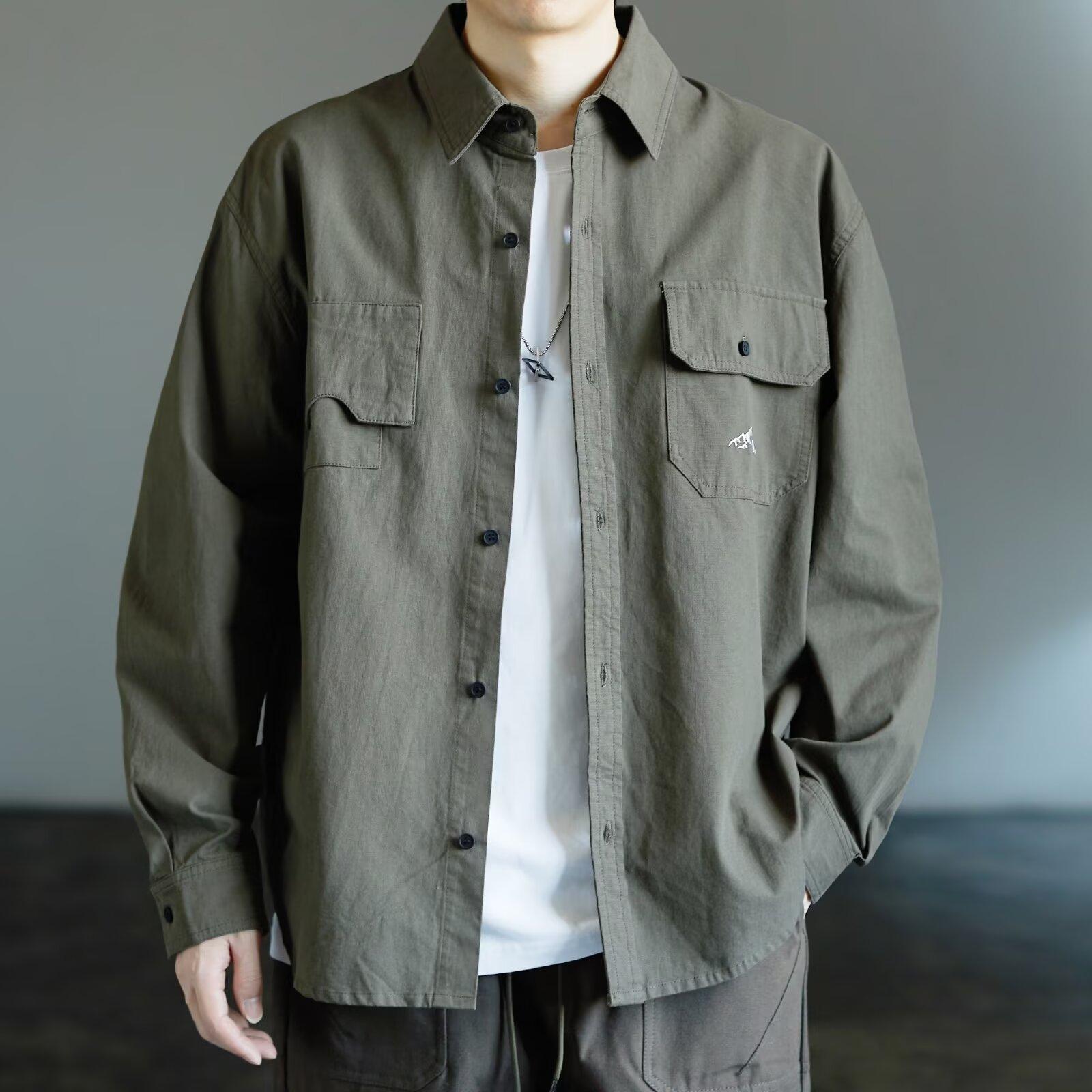 

Весна и осень хлопковая рубашка с длинными рукавами рабочая одежда ретро пальто горный повседневный модный бренд Ruan красивая рубашка для мужчин 2XL зелёный