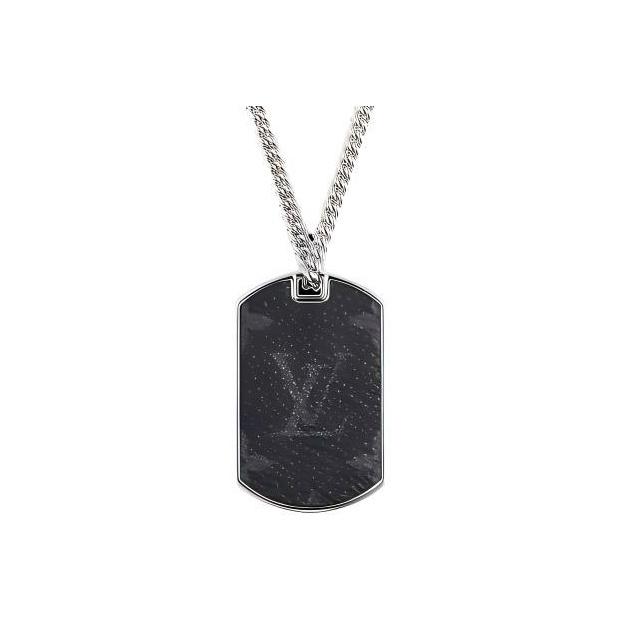 Louis Vuitton Monogram Eclipse Black Nameplate Metal Necklace Men necklace M63640